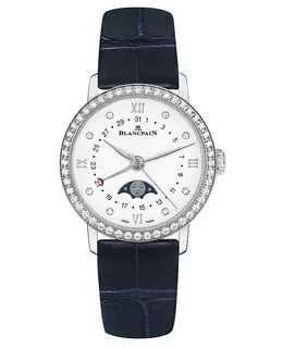 Authentic New Blancpain Villeret Quantieme Phases de Lune Diamond Bezel Watch Model 6106-4628-55A