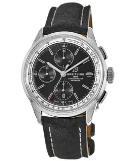 Model A13315351B1X1 Breitling Premier Chronograph 42 Black Dial Nubuck Strap Men's Watch