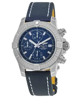 Breitling Avenger Chronograph 43 Blue Dial Leather Strap Men's Watch a13385101c1x2