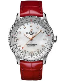 Breitling Navitimer Automatic 35 Mother of Pearl Diamond Dial Red Alligator Strap Model A17395211/A1P5