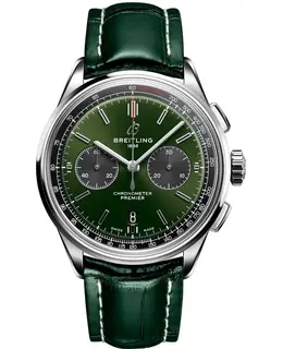 Breitling Premier B01 Chronograph 42 Green Dial Leather Strap Men's Watch AB0118221L1P2