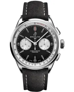 ab0118371b1x2 Breitling Premier B01 Chronograph 42 Black Dial Leather Strap Men's Watch
