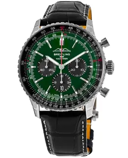 Breitling Navitimer B01 Chronograph 46 Green Dial Leather Strap Men's Watch - AB0137241L1P1
