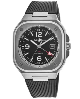 Bell & Ross BR05G-BL-ST/SRB Mens Automatic GMT Watch Black Dial Rubber Strap