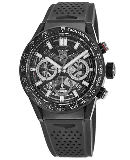 Tag Heuer Carrera Calibre Heuer 02 Automatic Skeleton Chronograph Carbon Fiber Rubber Strap Men's Watch cbg2016.ft6143