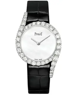 Piaget Limelight Gala White Gold Mother of Pearl Dial with Diamond Bezel and Black Alligator Leather Strap, Model G0A44160