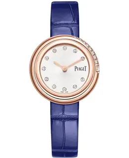 Piaget Possession 29mm Quartz Silver Diamond Dial 18K Rose Gold Blue Leather Strap Women's Watch g0a45062