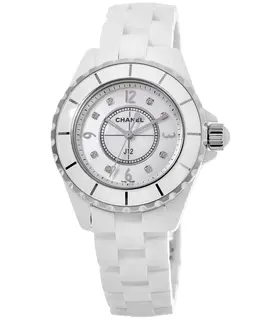 Chanel J12 Classic 33mm Diamond White Ceramic Women's Watch h2422