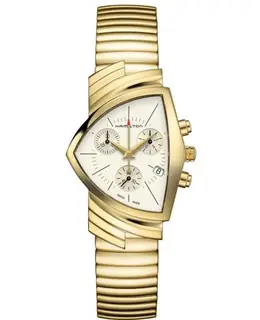 Hamilton H24422151 Authentic Men's Chrono Quartz Watch with Yellow Gold Plated Case, White Dial