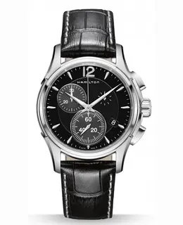 Hamilton Jazzmaster Chrono Quartz Black Dial Leather Strap Men's Watch h32612731