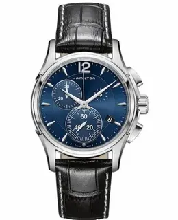 Hamilton Jazzmaster Chrono Quartz Blue Dial Black Leather Strap Men's Watch h32612741