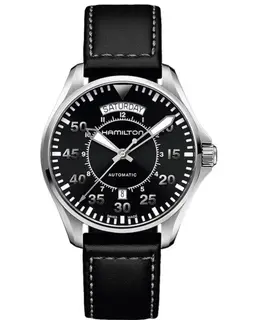Hamilton Khaki Aviation Pilot Day Date Auto Black Dial Leather Strap Men's Watch h64615735