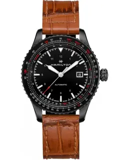 Hamilton H76625530 Khaki Aviation Converter Auto Black Dial Men's Watch with Brown Leather Strap