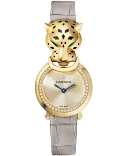 Cartier Panthere Allongee Small Golden Dial Yellow Gold Leather Strap Women's Watch hpi01297