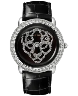 Cartier Revelation Dune Panthere Medium Watch HPI01430, Black Dial with Brilliant-Cut Diamonds on 18K White Gold Case and Alligator Leather Strap