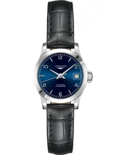 Longines Record Blue Dial Black Leather Strap Women's Watch l2.320.4.96.2