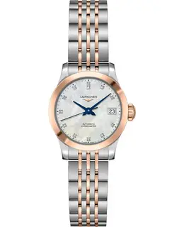 Longines Record Mother of Pearl Dial Diamond Stainless Steel and Rose Gold Women's Watch l2.320.5.87.7