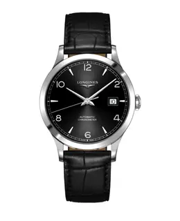 Longines Record Chronometer Automatic Black Dial Leather Strap Men's Watch l2.821.4.56.2