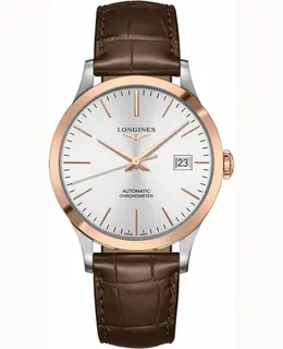 Longines Record Automatic Silver Dial Brown Leather Strap Men's Watch l2.821.5.72.2