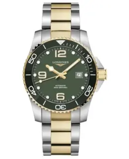 Brand New Authentic Longines HydroConquest Automatic L3.781.3.06.7, Yellow Gold/Stainless Steel Case with Two-Tone Yellow Gold/Stainless Steel Strap, Green Dial