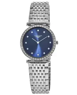 New Authentic Longines La Grande Classique Quartz Blue Dial Diamond Stainless Steel Women's Watch