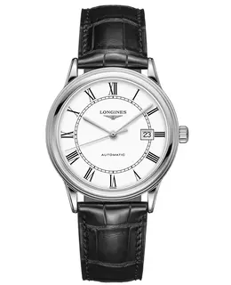Longines Flagship Automatic White Dial Black Leather Strap Unisex Watch l4.984.4.21.2