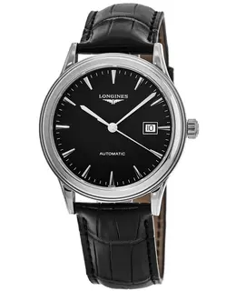 Longines l4.984.4.52.2 Flagship Automatic Black Dial - Black Alligator Leather Strap Unisex Watch