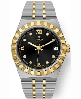 TUDOR Royal Black Diamond Dial Stainless Steel and Yellow Gold Unisex Watch Model M28403-0005