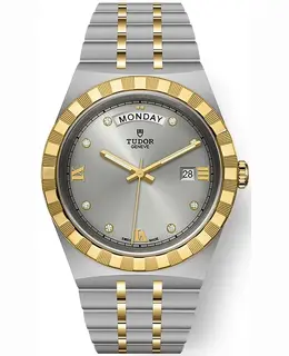 Authentic Tudor Royal Silver Diamond Dial Watch Model M28603-0002 - 41mm Yellow Gold Tone Hands, Stainless Steel and Yellow Gold Case with Fluted Bezel