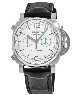 Panerai Luminor Chrono White Dial Leather Strap Men's Watch pam01218