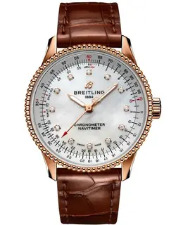 Breitling Navitimer Automatic 35 - Mother of Pearl Dial Diamond Brown Leather Strap Women's Watch Model r17395211a1p1