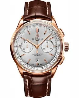 Breitling Aviator 8 B01 Chronograph 43 RB0118371G1P2: Silver Dial, Brown Leather Strap Men's Watch
