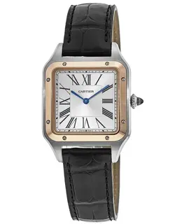 Cartier Santos Dumont Large Steel Leather Strap Men's Watch W2SA0011