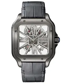 Cartier Santos De Cartier WHSA0009 Men's Mechanical Skeleton Dial Luxury Watch Black ADLC Stainless Steel Case Alligator Strap