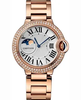 Authentic Cartier Ballon Bleu de Cartier WJBB0025 - Silver Dial Diamond 18kt Rose Gold Women's Watch