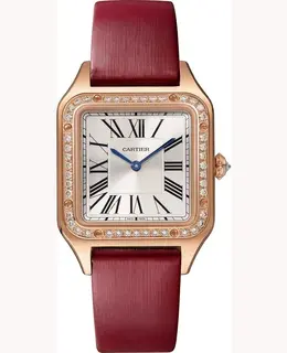 Cartier Santos Dumont Silver Dial 18K Rose Gold Diamond Leather Strap Women's Watch wjsa0019