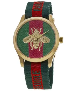 Gucci Le Marche Des Merveilles Green and Red Bee Women's Watch ya126487a