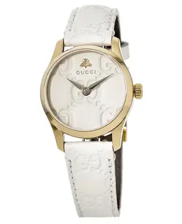 Gucci G-Timeless White Dial White Leather Strap Women's Watch ya126580a