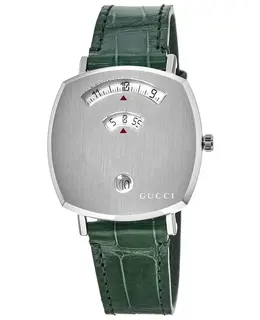 Gucci Grip Stainless Steel Green Leather Strap Women's Watch ya157404