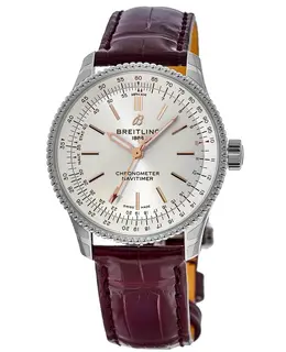 Breitling Navitimer Automatic 35 Silver Dial Burgundy Leather Strap Women's Watch Model A17395F41G1P2