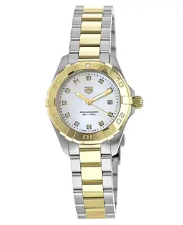 Tag Heuer Aquaracer Lady 300M 27MM Yellow Gold & Steel Diamond Dial Women's Watch wbd1422.bb0321