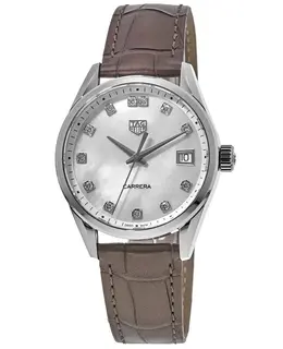 Tag Heuer Carrera Quartz Diamond Dial Taupe Leather Strap Women's Watch wbk1318.fc8258