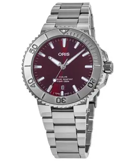 Oris Aquis Date Red Cherry Dial Steel Men's Watch 01 733 7766 4158-07 8 22 05peb