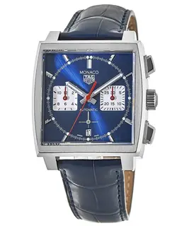 Tag Heuer Monaco Chronograph Calibre Heuer 02 Automatic Blue Dial Leather Strap Men's Watch cbl2111.fc6453