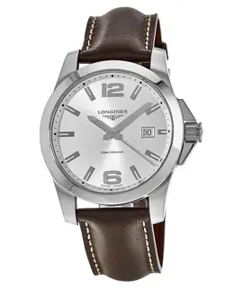Longines Conquest Quartz Silver Dial Brown Leather Men's Watch L37594765