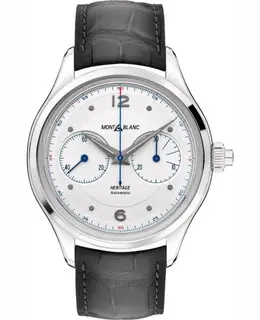 Montblanc Heritage Monopusher Chronograph Silver Dial Leather Strap Men's Watch 119951