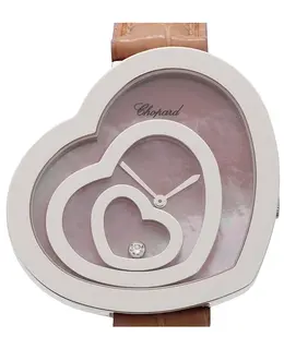 Chopard Happy Spirit Floating Hearts Pink Mother of Pearl Diamond Dial Pink Leather Strap Women's Watch 209056-1001