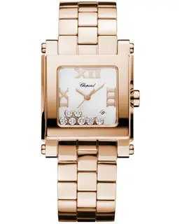 Chopard Happy Sport Square Medium White Diamond Dial Rose Gold Women's Watch 275322-5001