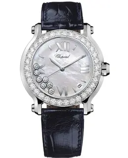 Chopard Happy Sport Medium 36mm Mother of Pearl Dial Diamond Leather Strap Women's Watch 278475-3038