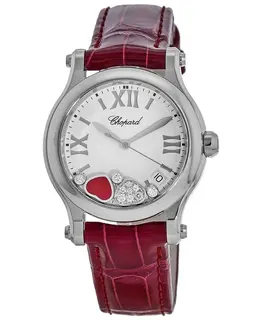 Chopard Happy Hearts Round 36mm White Dial Red Leather Strap Women's Watch 278582-3005